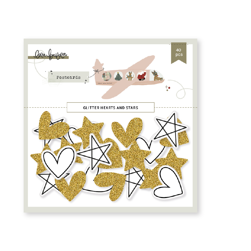 Ephemera Lora Bailora Postcard Hearts and Stars Pink and Paper